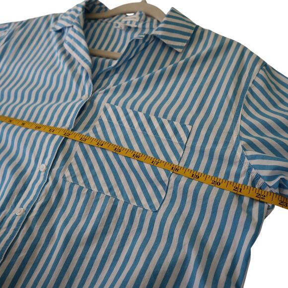 Aerie Womens Poplin Pajama Shirt Size Small Blue White Stripe Cotton Cropped - Picture 8 of 11